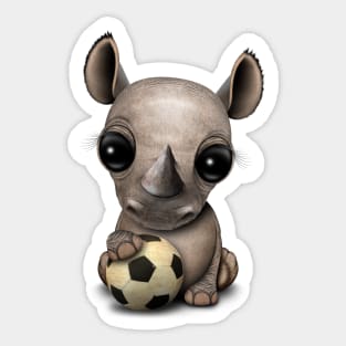 Cute Baby Rhino With Football Soccer Ball Sticker